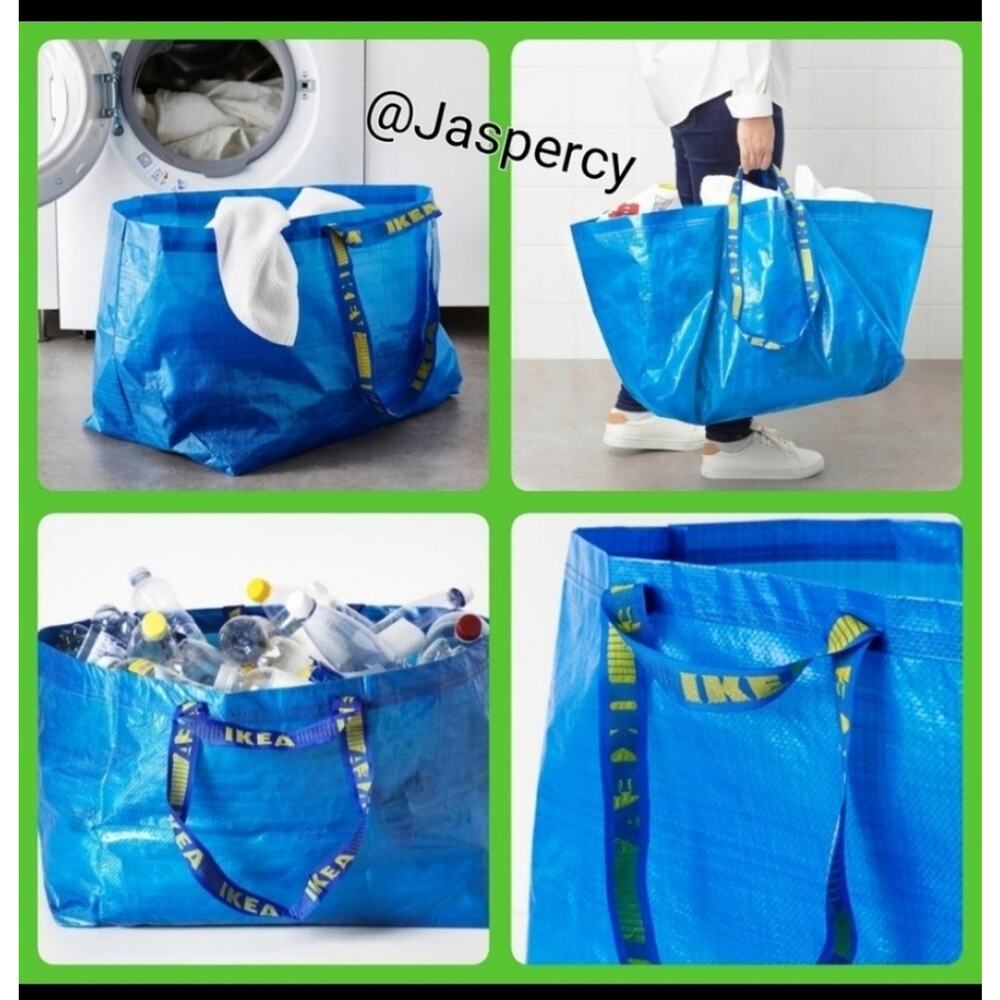 IKEA Frakta Three (3) Large Blue Reusable Shopping Bag Laundry Tote Bag Moving - Picture 6 of 12